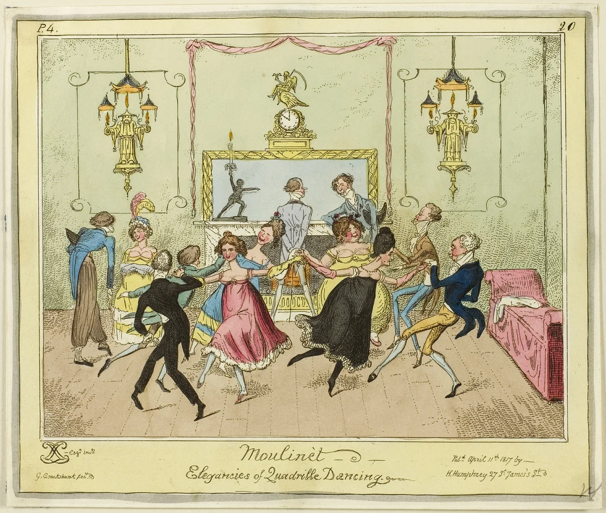 Moulinet-Elegances of Quadrille Dancing by George Cruikshank, print, 1817
