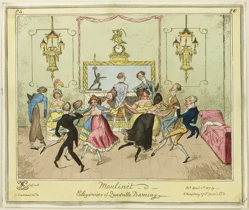 Moulinet-Elegances of Quadrille Dancing by George Cruikshank, print, 1817