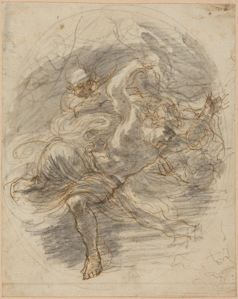 A Young Man Pursued by Death by Stefano della Bella, drawing, 1610-1664