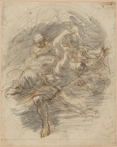 A Young Man Pursued by Death by Stefano della Bella, drawing, 1610-1664