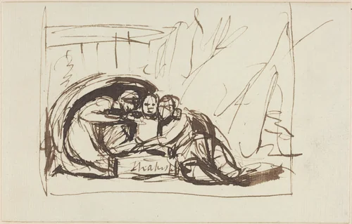 The Infant Shakespeare Nursed by Comedy and Tragedy by George Romney, drawing, 1783