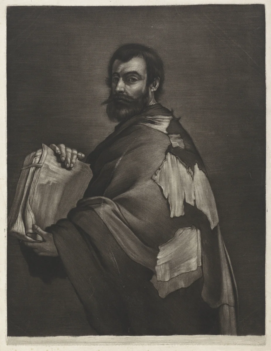 Zeno van Cittium met boek by Bernard Vaillant, print, 1672