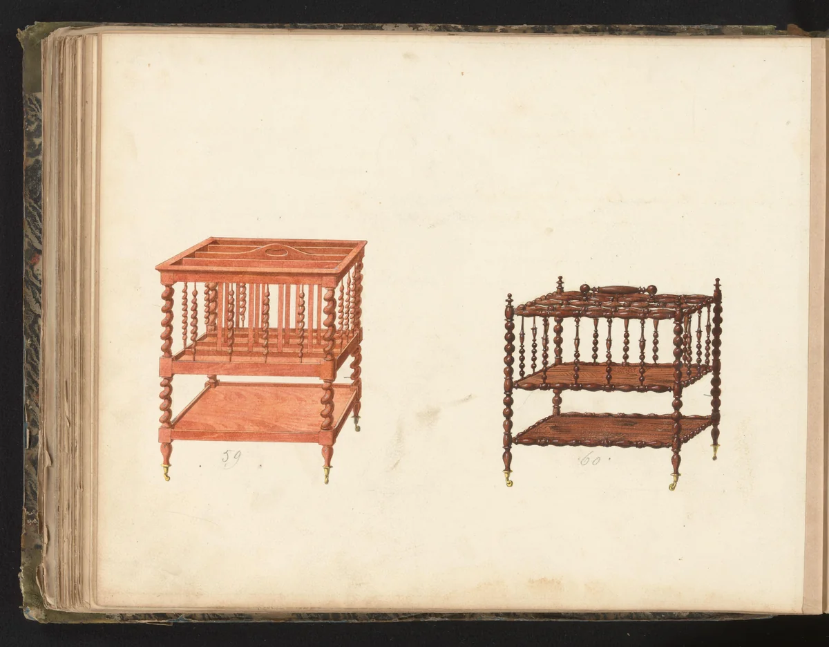 Twee ontwerpen voor muziekrekken by anonymous, drawing, 1825-1839