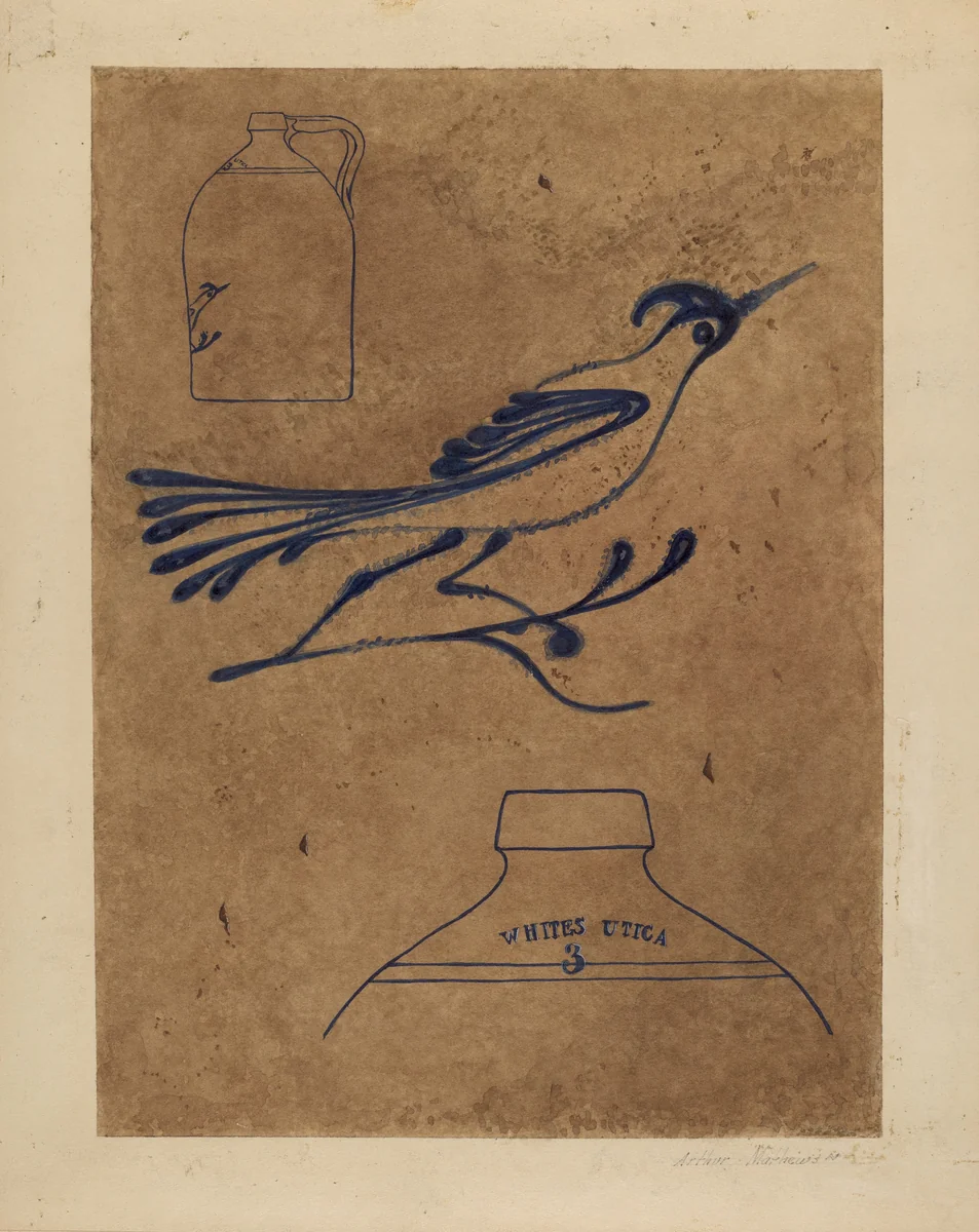 Stoneware Jug by Arthur Mathews, index of american design, 1937