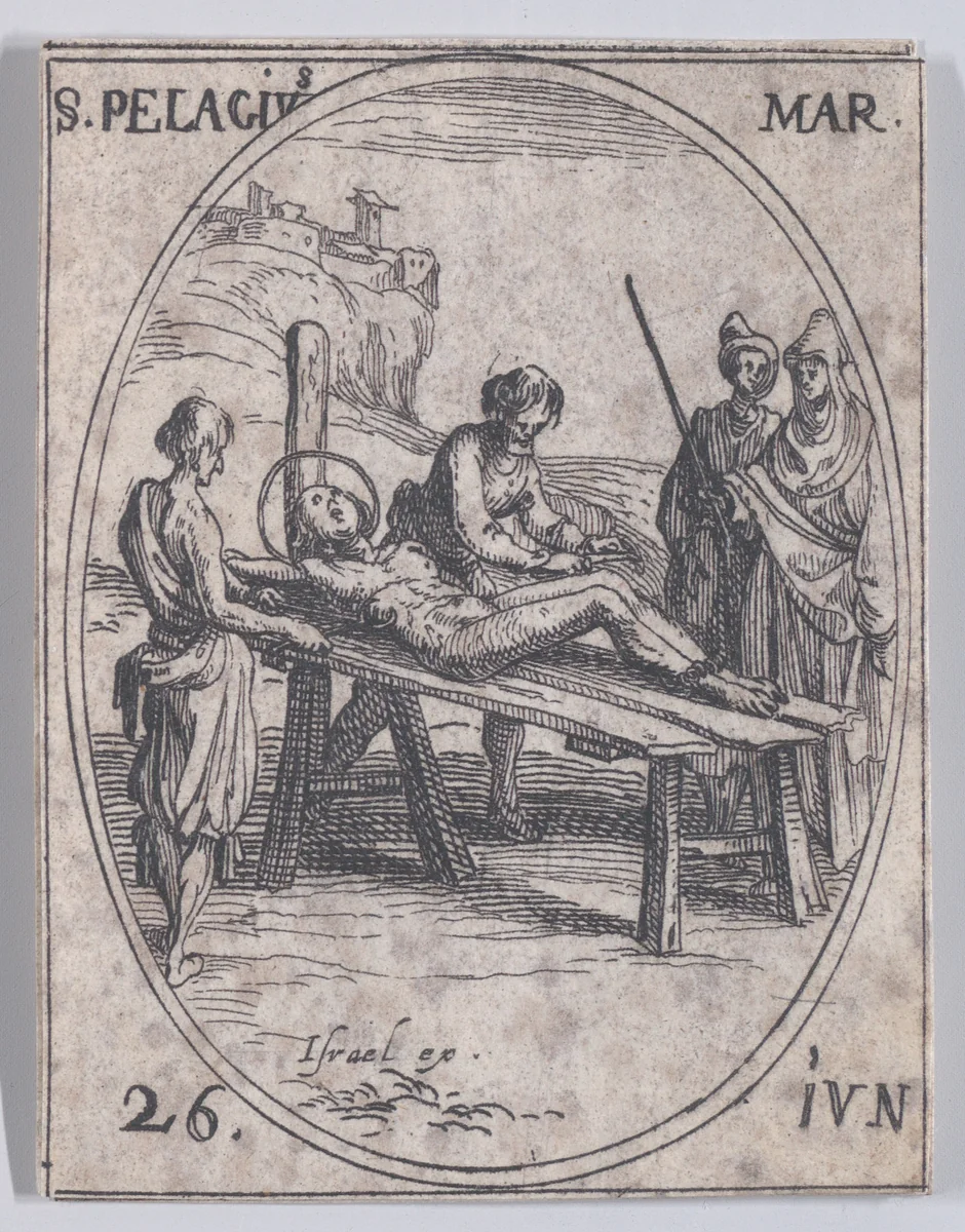 S. Pelage, martyr (St. Pelagius, Martyr), June 26th, from "Les Images De Tous Les Saincts et Saintes de L'Année" (Images of All of the Saints and Religious Events of the Year) by Jacques Callot, print, 1636