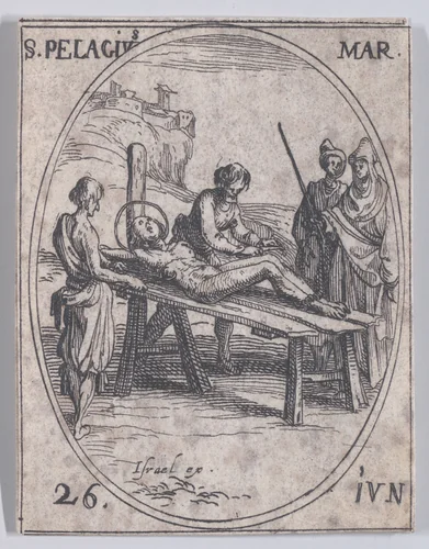 S. Pelage, martyr (St. Pelagius, Martyr), June 26th, from "Les Images De Tous Les Saincts et Saintes de L'Année" (Images of All of the Saints and Religious Events of the Year) by Jacques Callot, print, 1636