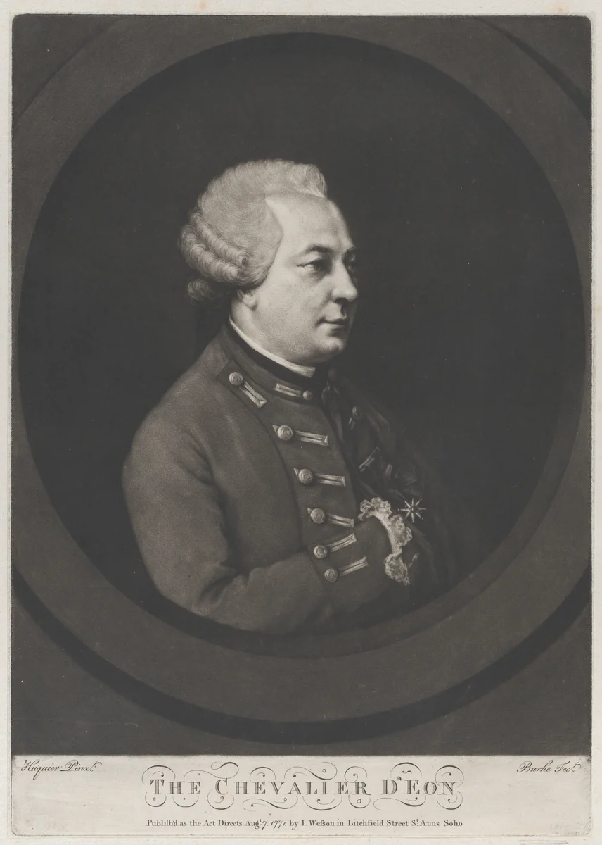 Chevalier d'Eon by Thomas Burke, print, 1771
