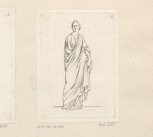 Staande vrouw gewikkeld in toga by Sébastien Leclerc, print, 1706