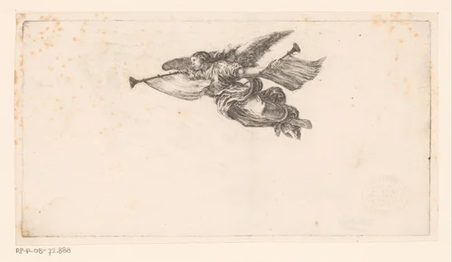 Titelprent met vliegende Fama boven het Palais-Royal by Stefano della Bella, print, 1647-1652