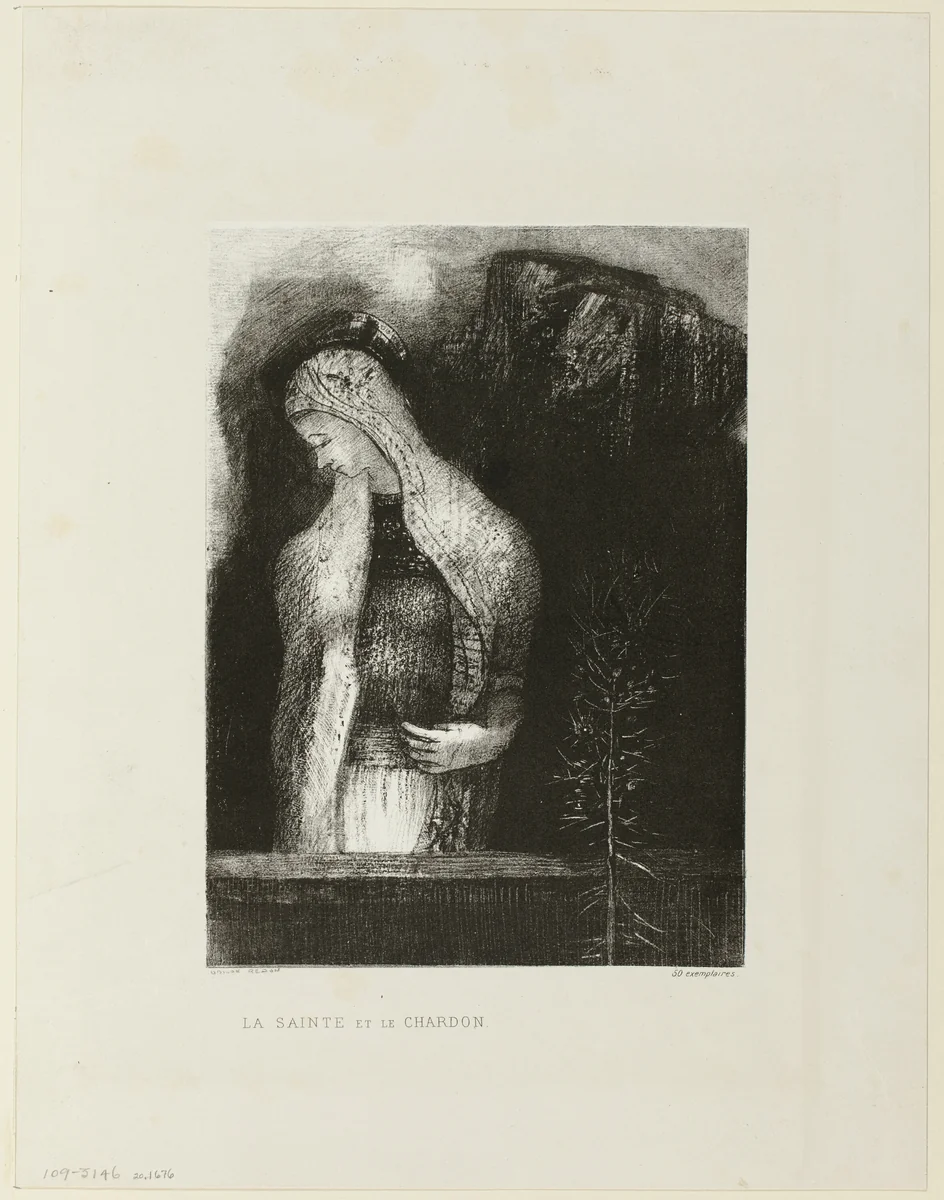 Female Saint and Thistle by Odilon Redon, print, 1891