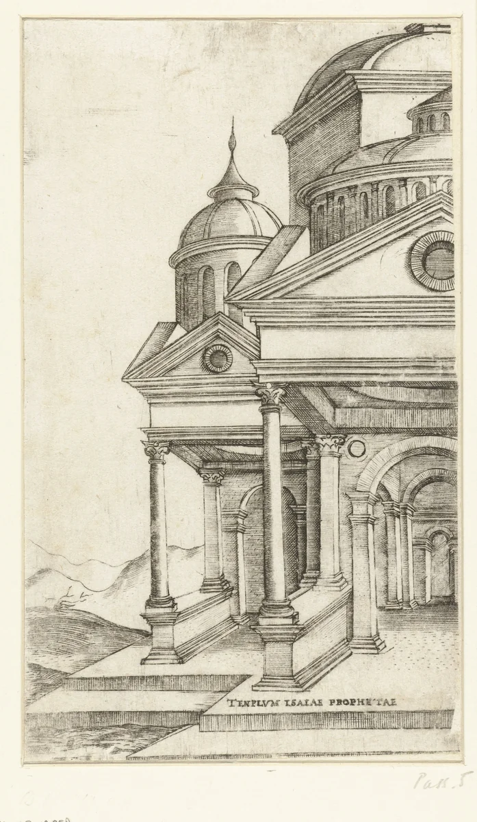 Deel van het exterieur van een klassieke tempel by anonymous, print, 1500-1549