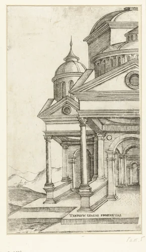 Deel van het exterieur van een klassieke tempel by anonymous, print, 1500-1549