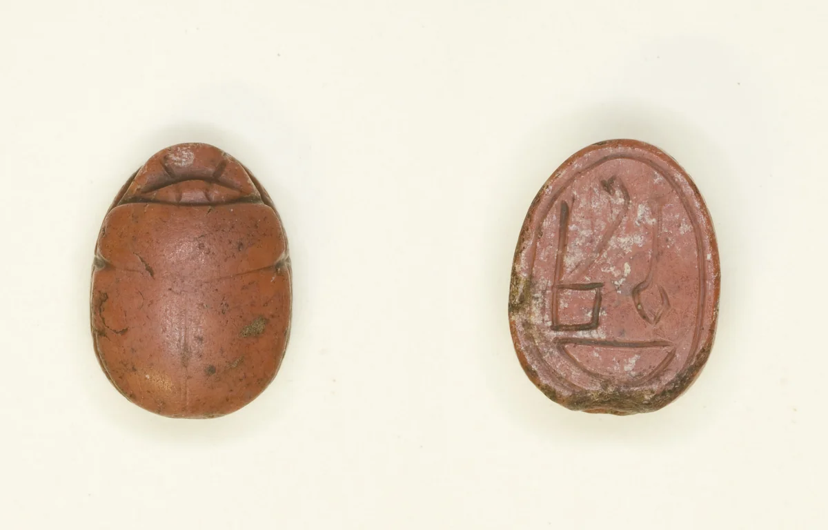 Scarab: Hieroglyphs (Red Crown, nfr- and nb-Signs: Trigramme of Amun) by Egyptian, other, -1550--1186