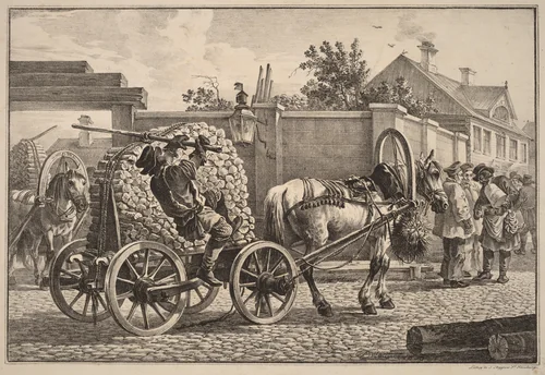 Russian Porter Carrying Wood on a Cart by Aleksandr Osipovich Orlovskii, print, 1820