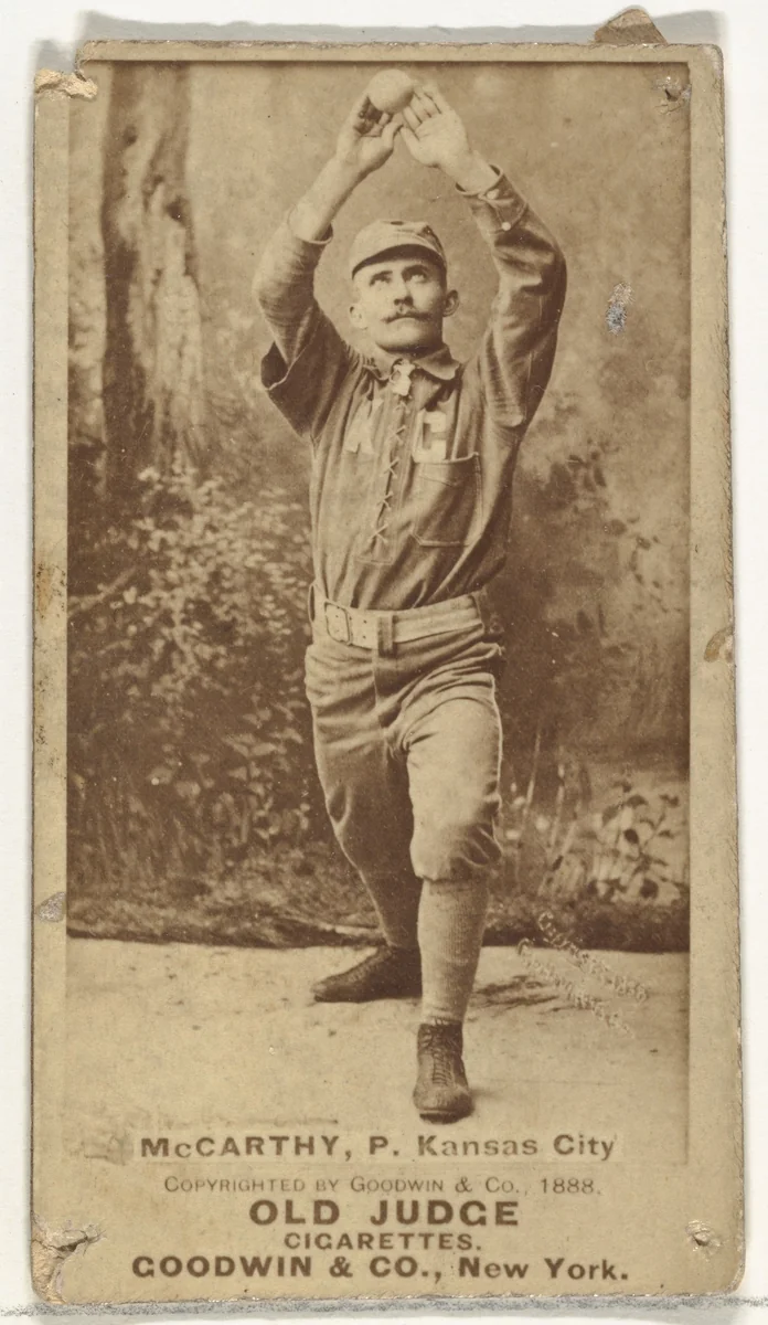 John A. McCarty, Pitcher, Kansas City Cowboys, from the Old Judge series (N172) for Old Judge Cigarettes by Goodwin & Company, photograph, 1888