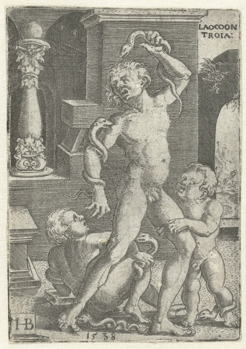 Laocoön en zijn twee zonen gedood door slangen by Unknown, print, 1538