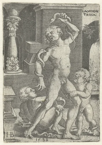 Laocoön en zijn twee zonen gedood door slangen by Unknown, print, 1538