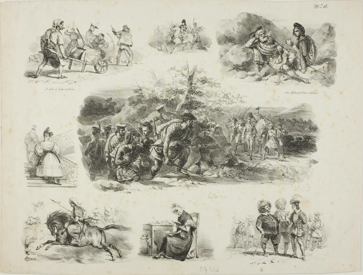 Sheet of Sketches by Denis Auguste Marie Raffet, print, 1829