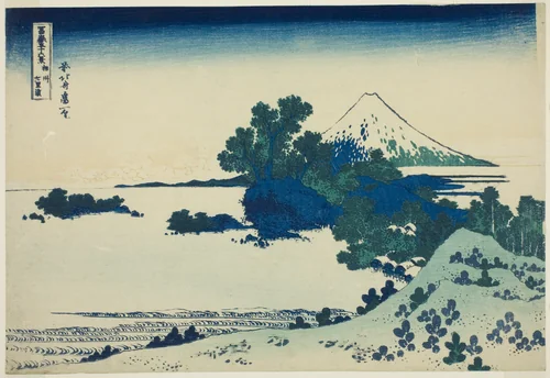 Shichirigahama Beach in Sagami Province (Shoshu Shichirigahama), from the series "Thiry-six Views of Mount Fuji (Fugaku sanjurokkei)" by Katsushika Hokusai (葛飾 北斎), print, 1825-1838