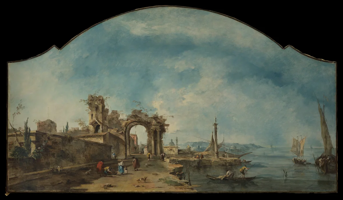 Fantastic Landscape by Francesco Guardi, painting, 1760-1770