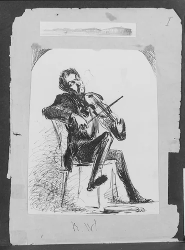 Ross Winans Playing Violin (from Sketchbook) by James McNeill Whistler, artwork, 1854-1855