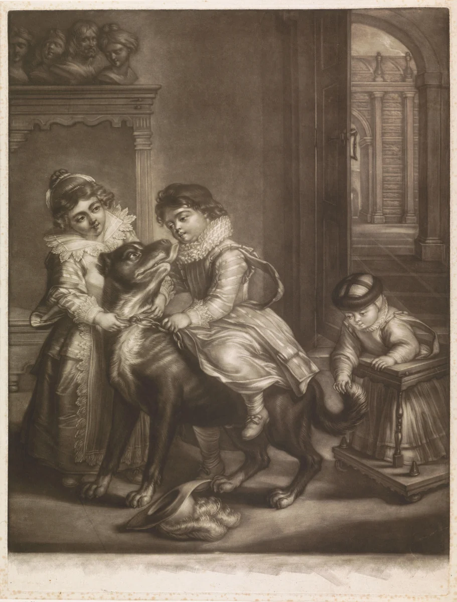 Drie kinderen van Rubens by Philippe Tassaert, print, 1747-1803