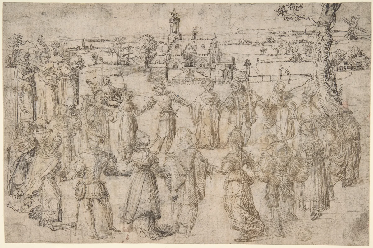 A Country Dance by anonymous, drawing, 1500-1599