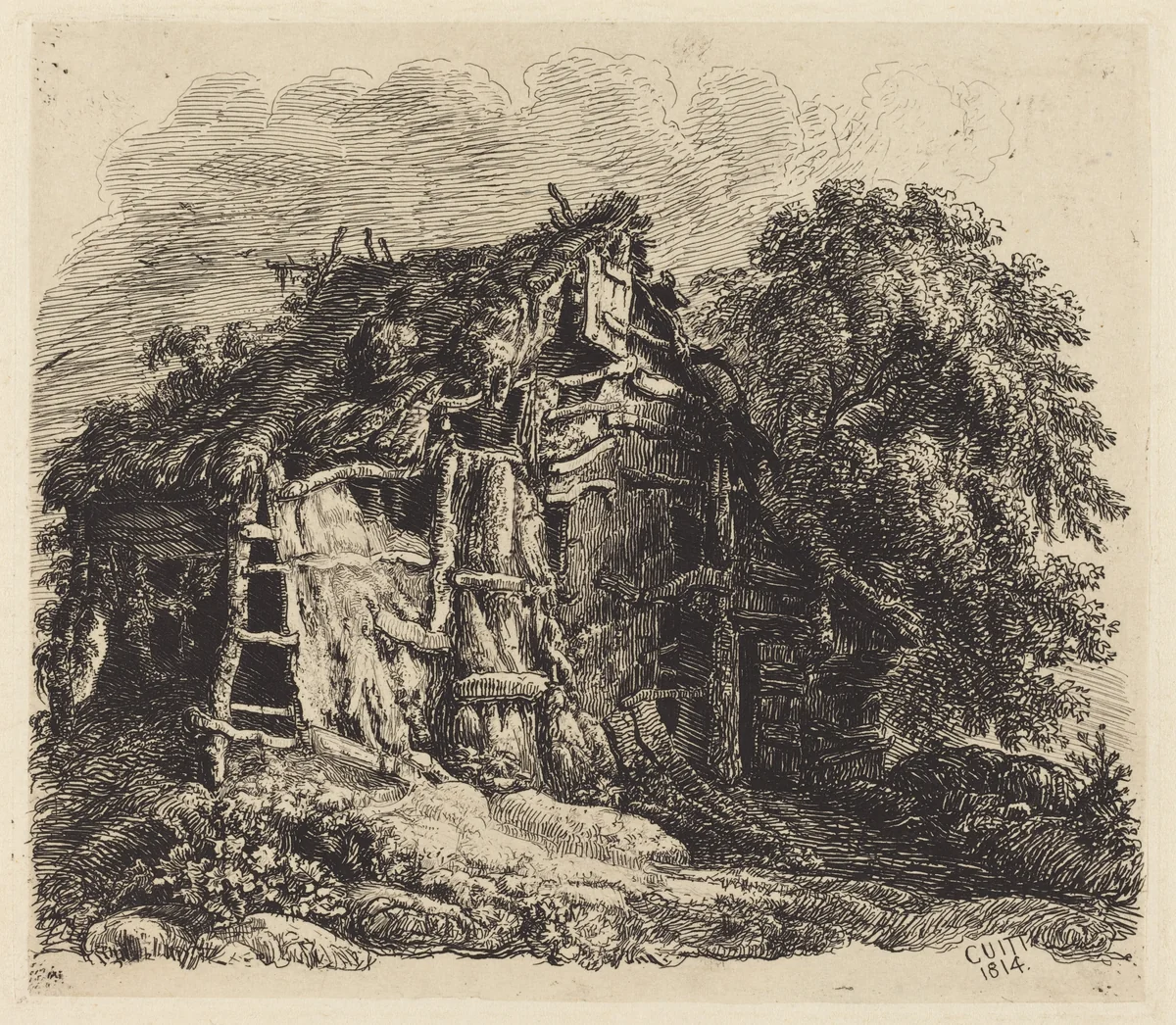 Welsh Hovel at Machynllaeth by George Cuitt, print, 1814