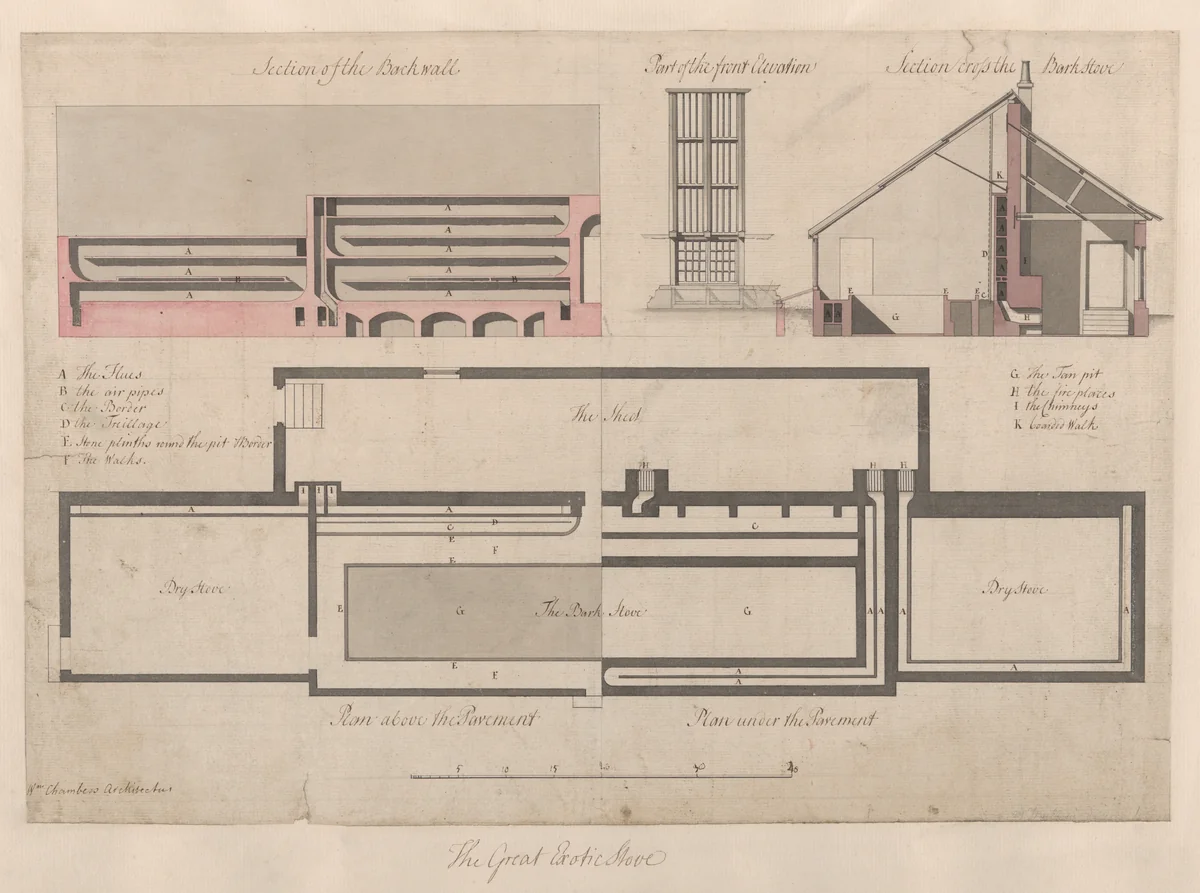 The Great Exotic Stove at Kew by Sir William Chambers, drawing, 1763