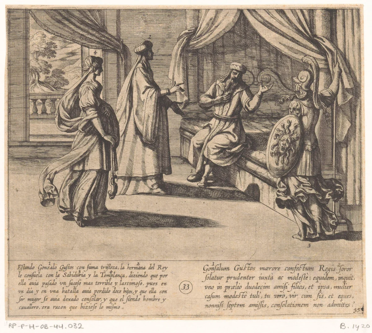De zuster van Almanzor troost Gonzalo Gustos by Antonio Tempesta, print, 1612