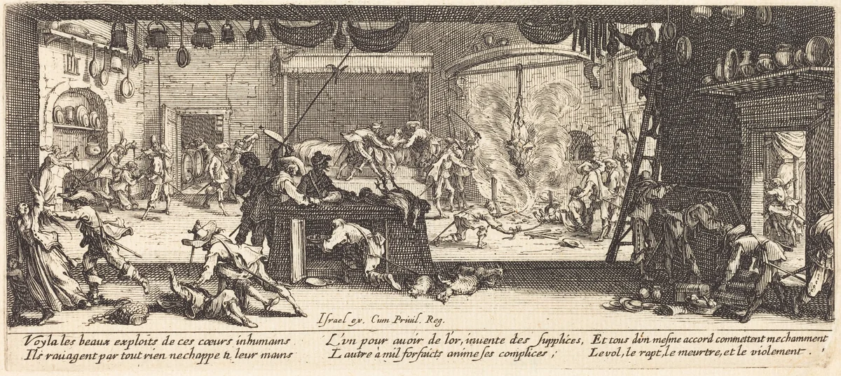 Plundering a Large Farmhouse by Jacques Callot, print, 1633