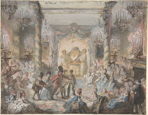 Theatrical Divertissement at an Evening Party by anonymous, drawing, 1735-1780