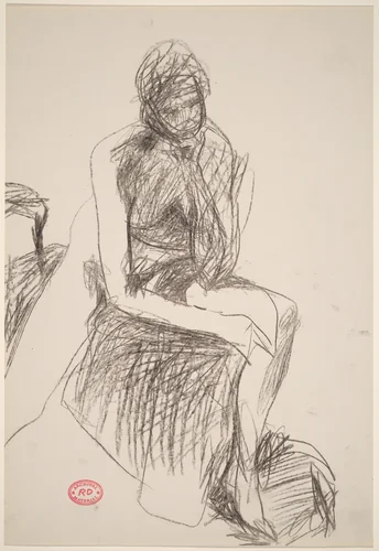 Untitled [seated female nude resting her head on her hand] by Richard Diebenkorn, drawing, 1955-1967