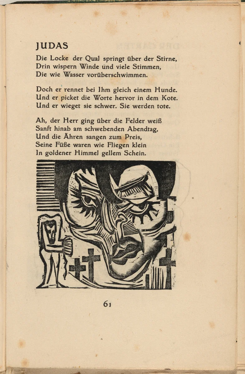 Judas (in-text plate) from mock-up of Georg Heym: Umbra Vitae (Georg Heym: Shadow of Life) by Ernst Ludwig Kirchner, volume, 1912-1922