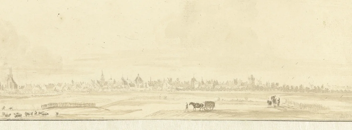 Gezicht op Emmerik, van de Mersch gezien by Justus van den Nijpoort, drawing, 1635-1700