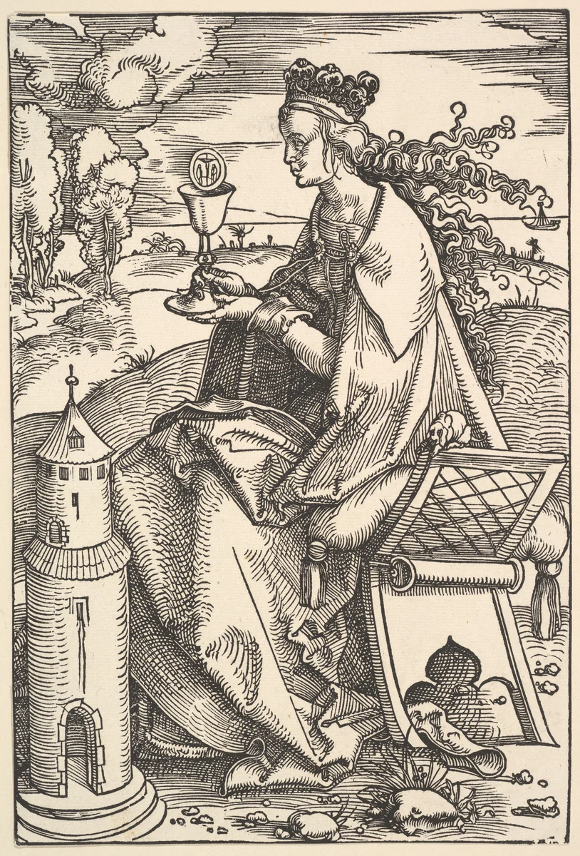 St. Barbara by Hans Baldung, print, 1500-1510
