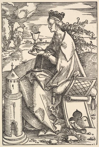 St. Barbara by Hans Baldung, print, 1500-1510