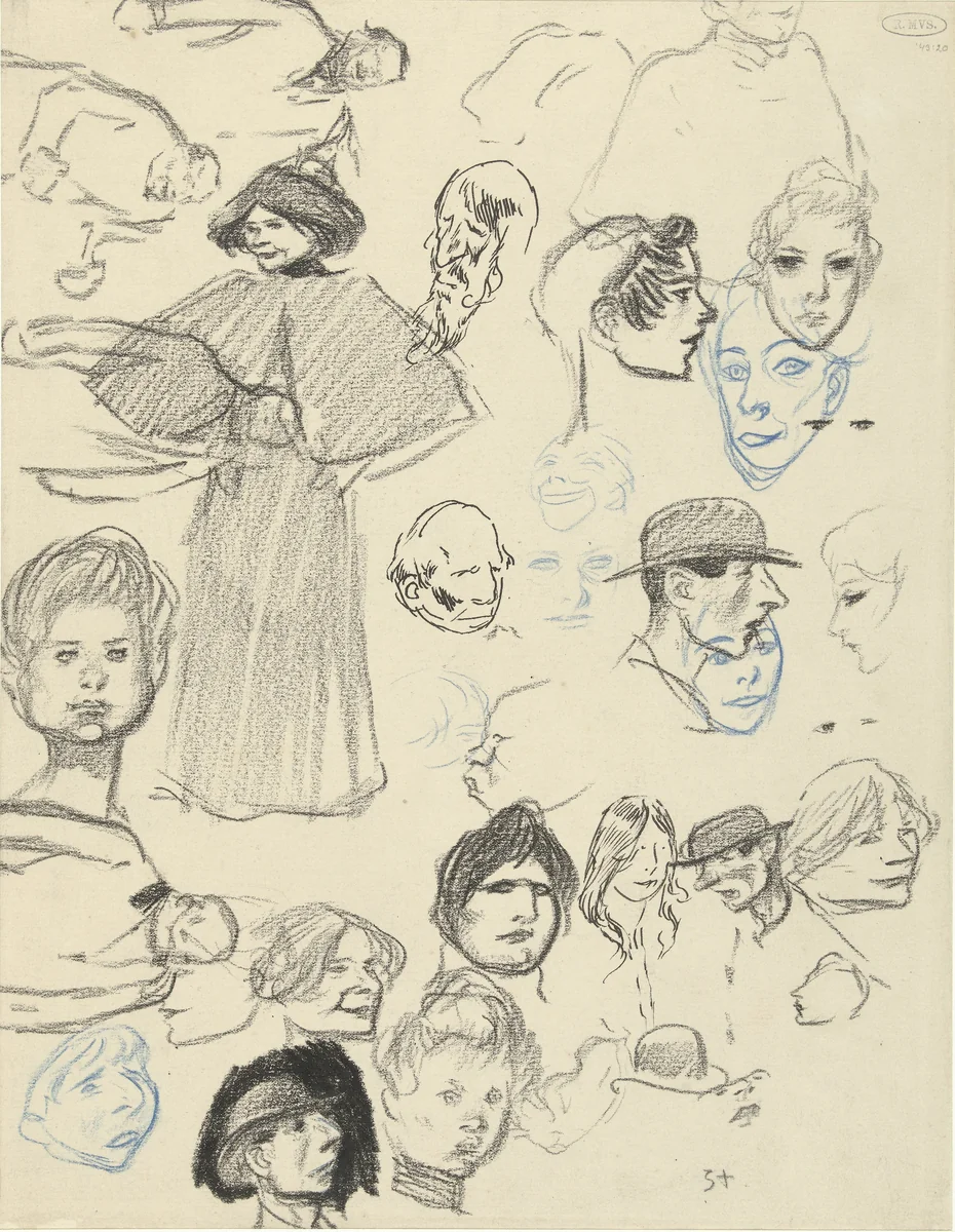 Diverse portret- en figuurstudies van vrouwen en mannen by Théophile Alexandre Steinlen, drawing, 1869-1923