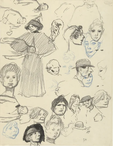 Diverse portret- en figuurstudies van vrouwen en mannen by Théophile Alexandre Steinlen, drawing, 1869-1923