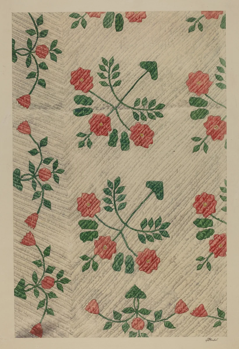 Quilt - Rose Design by Ralph Atkinson, index of american design, 1938