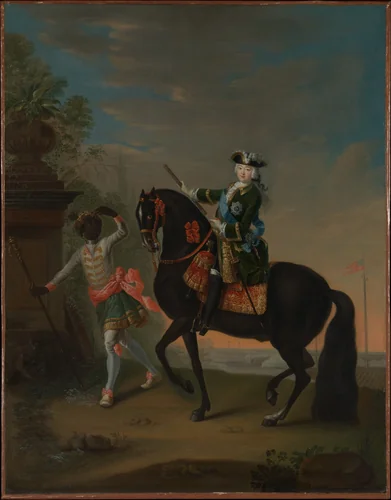 The Empress Elizabeth of Russia (1709–1762) on Horseback, Attended by a Page by Georg Christoph Grooth, painting, 1743-1749