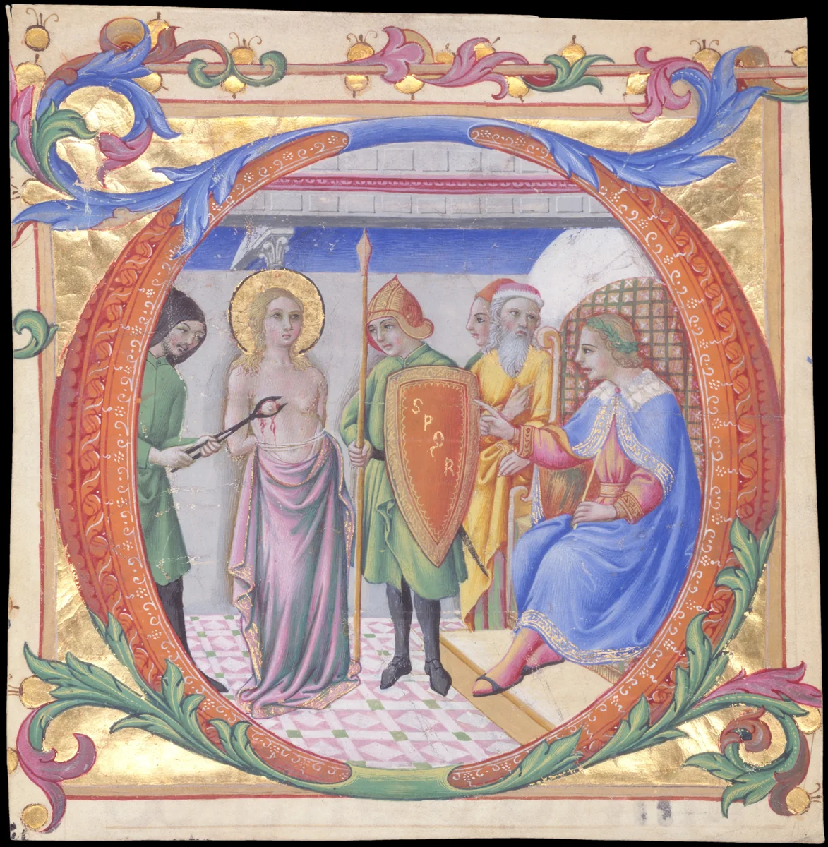 Martyrdom of Saint Agatha in an Initial D by Sano di Pietro, manuscript, 1467-1476