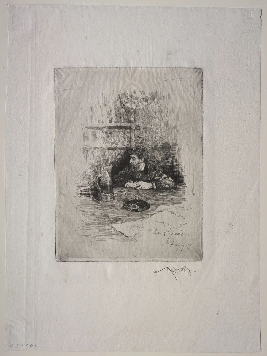 Portrait of Edouardo Zamaçois by Mariano Fortuny, print, 1864-1874