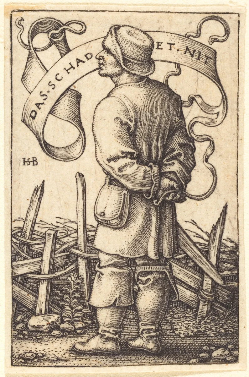 The Weather Peasant Facing Left by Sebald Beham, print, 1542