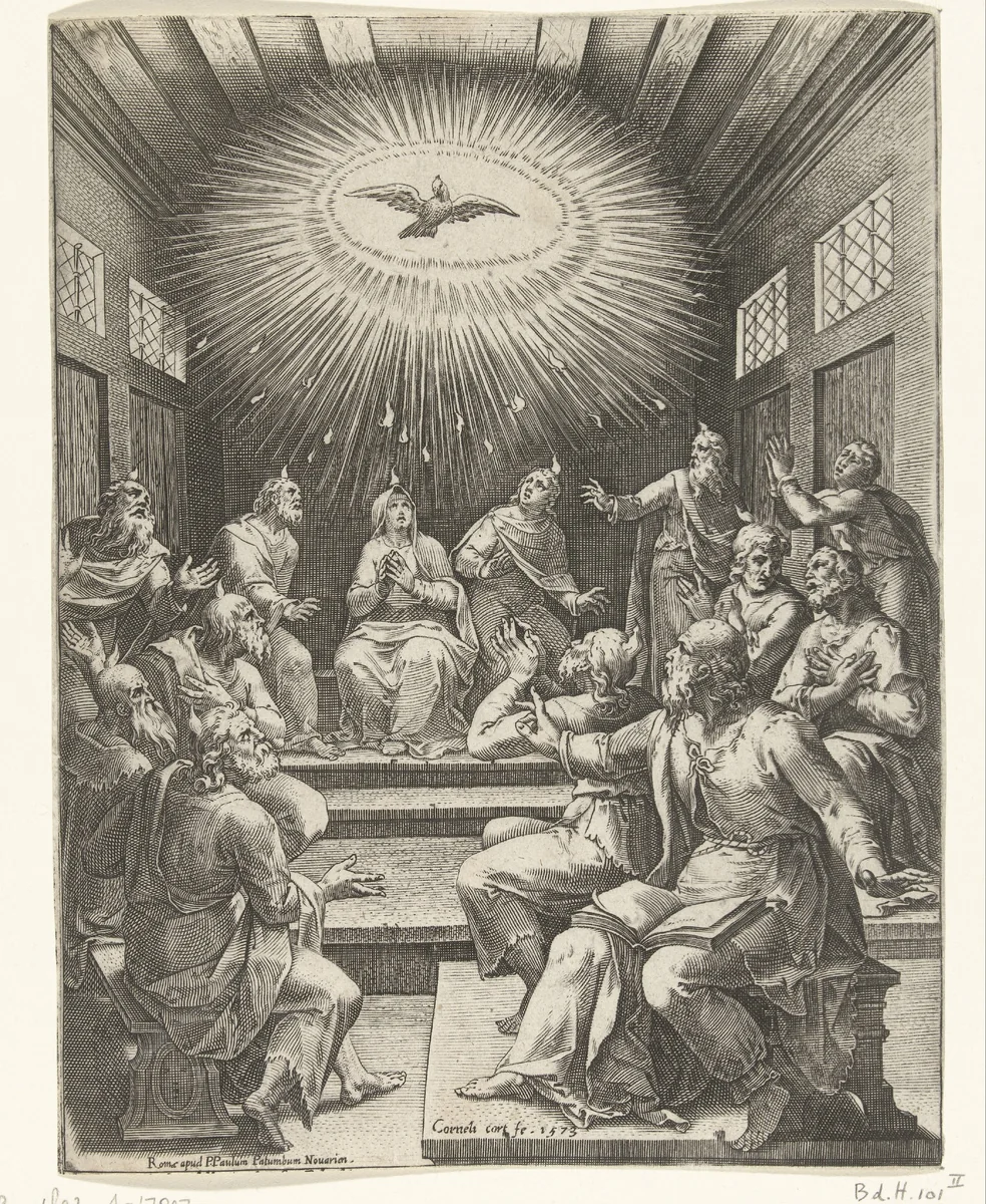 Uitstorting van de Heilige Geest by Unknown, print, 1573-1623