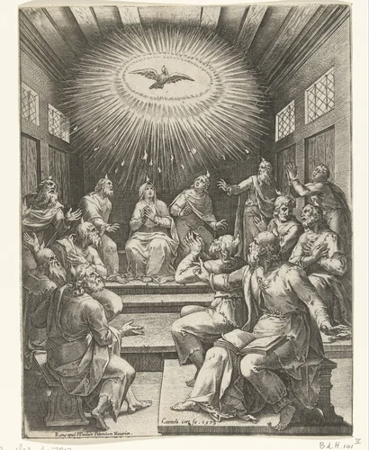 Uitstorting van de Heilige Geest by Unknown, print, 1573-1623