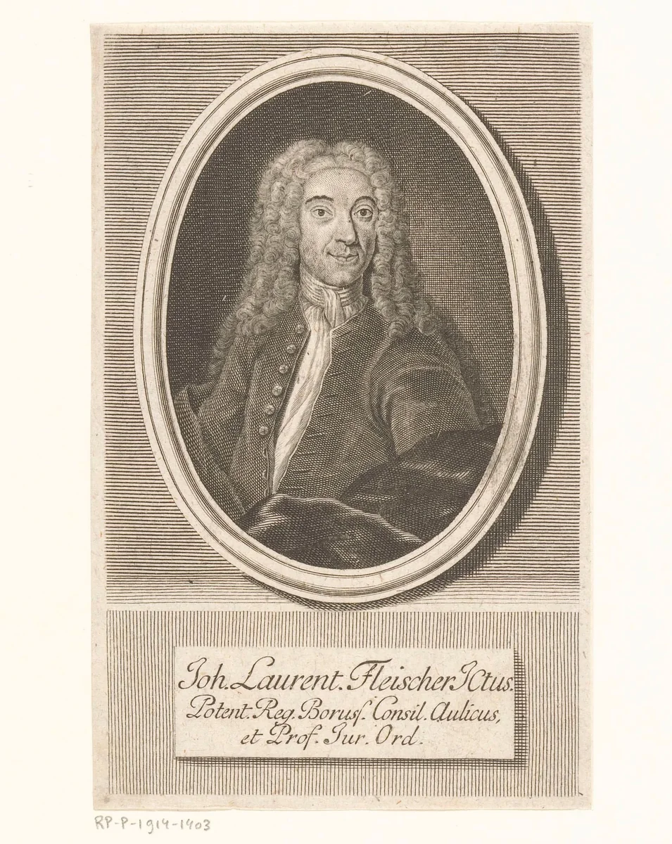 Portret van Johann Lorenz Fleischer by Johann Martin Bernigeroth, print, 1744