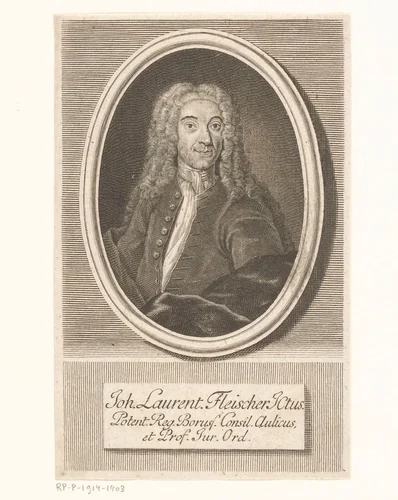 Portret van Johann Lorenz Fleischer by Johann Martin Bernigeroth, print, 1744