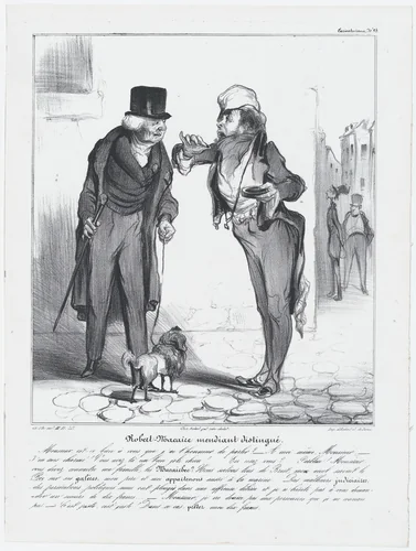 Plate 25: Robert Macaire, the genteel beggar, from 'Caricaturana,' published in Les Robert Macaires by Honoré Daumier, print, 1838