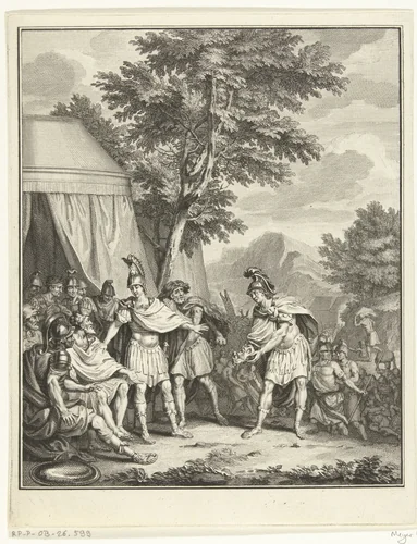 Telemachus toont het hoofd van Iphikles aan Adrastus by Balthasar Bernards, print, 1734